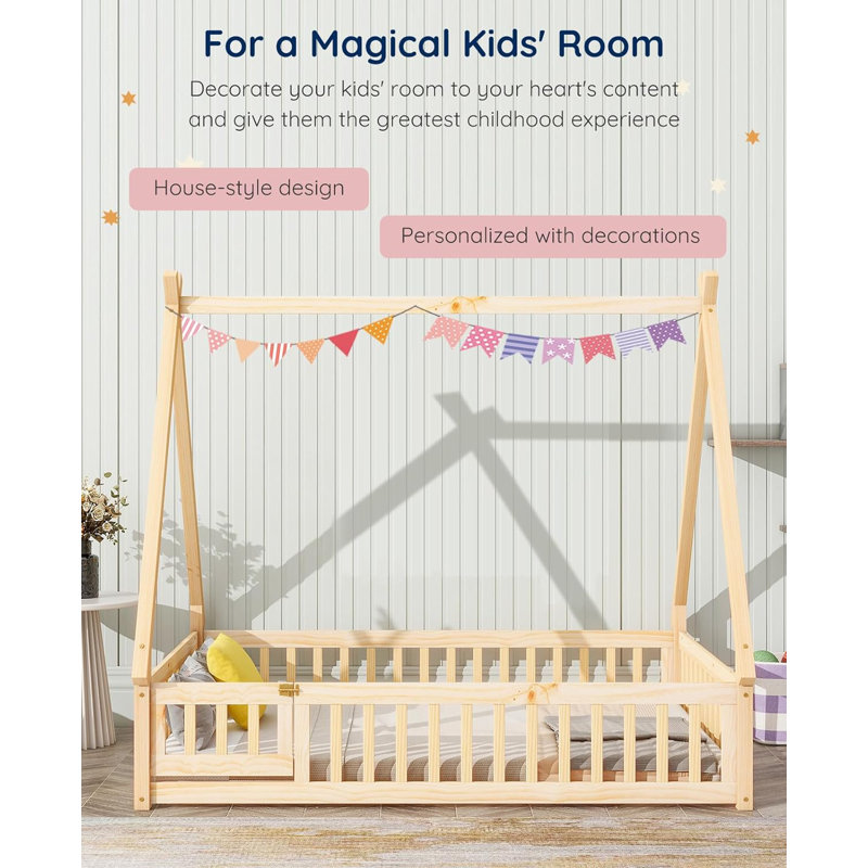 Lit pour enfant Dhima, Double, Naturel