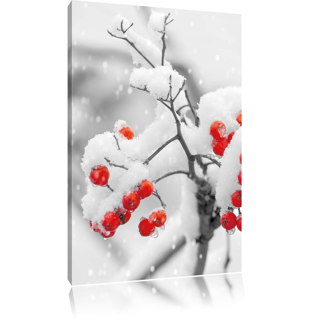 Leinwandbild Rote Vogelbeeren im Winter