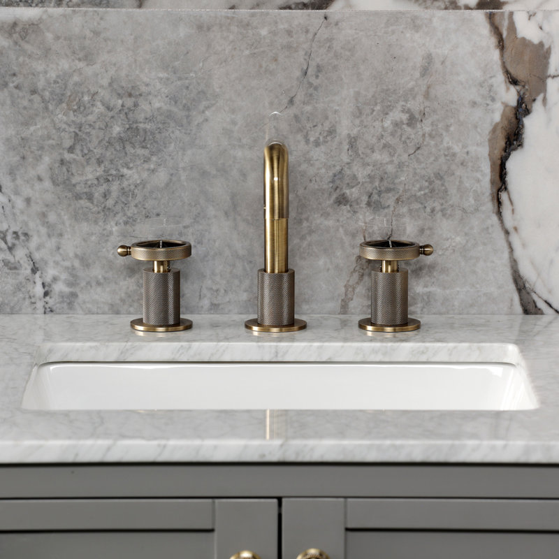 Kingston Brass Levante Two-Handle 3-Hole Deck Mount Widespread Bathroom Faucet With Push Pop-Up Drain, Antique Brass