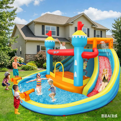 Jeu gonflable avec glissade d'eau pour grands enfants de 8 à 12 ans, parc aquatique avec glissades, sauts et piscine