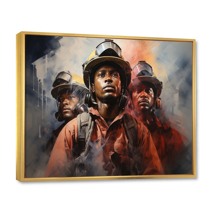 Les pompiers en action I, Cadre flottant doré, H 30 po x l 40 po x P 1,5 po