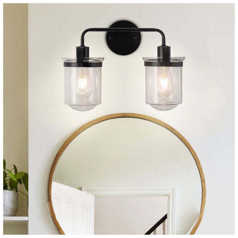 2 lumières avec abat-jour en verre transparent, applique moderne, luminaire d'intérieur industriel pour salle de bain, salon, chambre à coucher, évier de cuisine, douille E26, [sans ampoule]