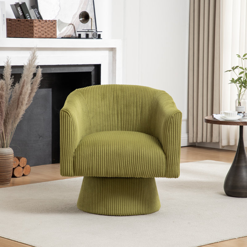 Chynna Velvet Swivel Barrel Chair, Green Velvet