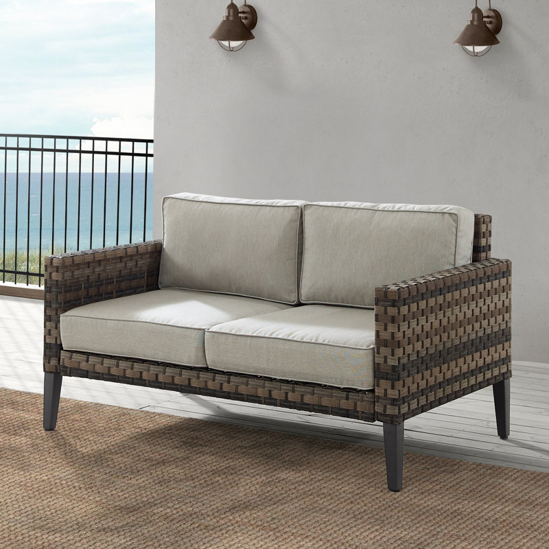 Causeuse d'extérieur en osier avec coussins de 56,5 po Clancie, Taupe
