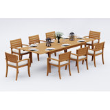 12 Seats 13 Pcs Grade-A Teak Wood Dining Set: 118" Double Extension Rectangle Table And 12 Travota Stacking Arm Chairs #11TV2412