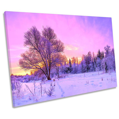 Purple Sunset Winter Landscape Framed - Wrapped Canvas Print