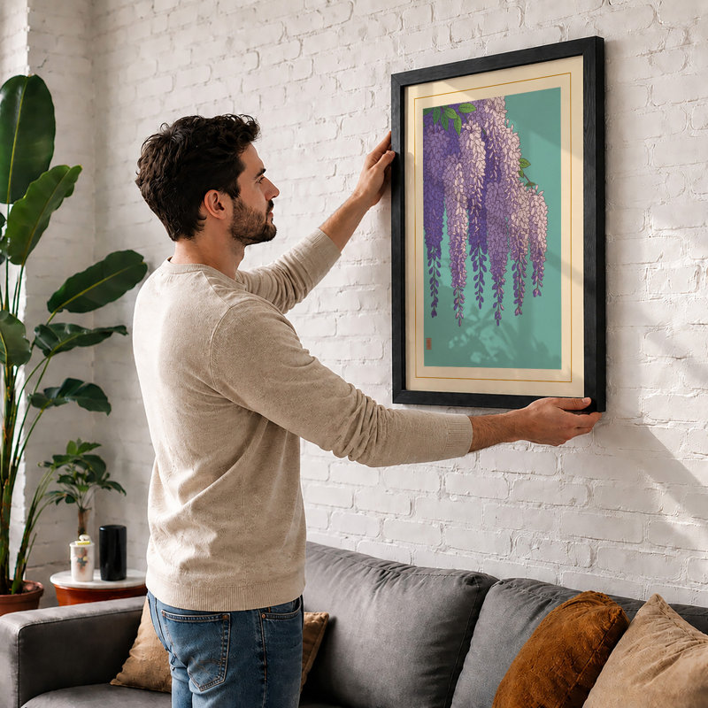 Cascading Wisteria Botanical - Framed Print, Oak, A4 - 29.7 x 21.0 cm