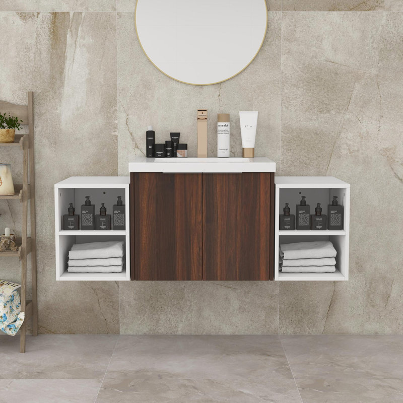 Ensemble de meuble-lavabo mural, Noyer de Californie