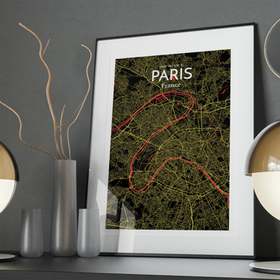 Paris City Map In Contrast - No Frame Print