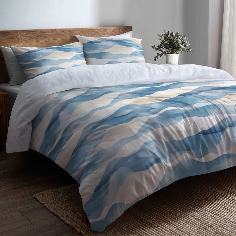 Ensemble de housse de couette Abstract 3 pièces - Modern Blue Dunes, Housse de couette pour grand lit et 2 taies décor
