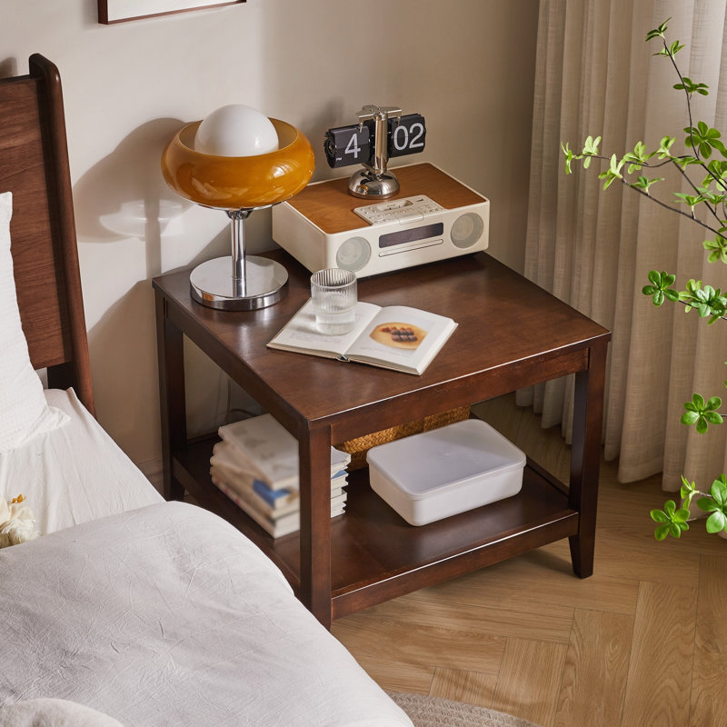 Solid Wood End Table with 2-Tier Storage – Square