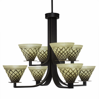 Quattrucci 8 Light Uplight Chandelier Shown In Dark Granite Finish With 7" Chocolate Icing Glass