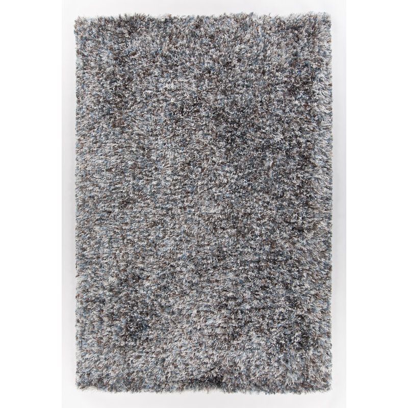 Tapis bleu abstrait en polyester tissé à la main Berriman, Rectangle 5 pi x 7 pi 6 po