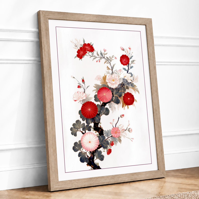Roses And Pomegranates Botanical - Print, Oak, A4 - 29.7 x 21.0 cm