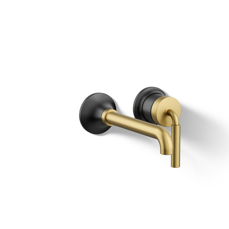 Tone Wall-Mount Single-Handle Bathroom Sink Faucet, Matte Black/Moderne Brass