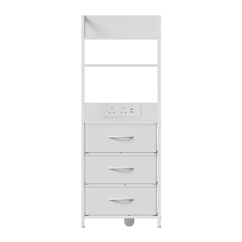 3-Drawer Nightstand with Charging Station & RGB Light Strip, Fabric Drawers, White