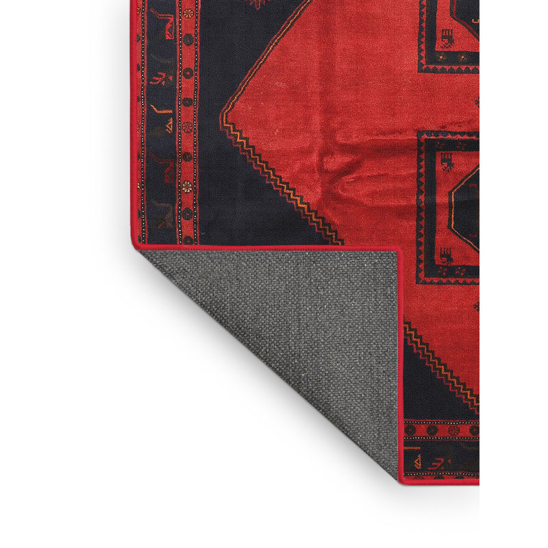 Tapis traditionnel rouge / noir, Rectangle 5 pi x 7 pi