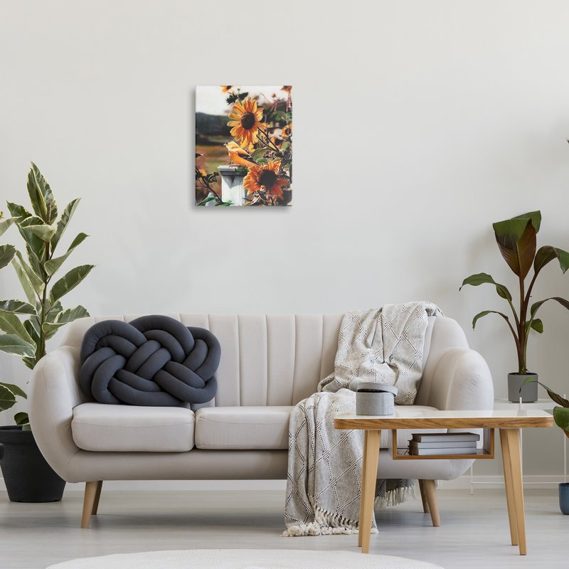  «Canary Bird & Sunflowers», art mural sur toile par Kevin Daniel, H 20 po x l 16 po