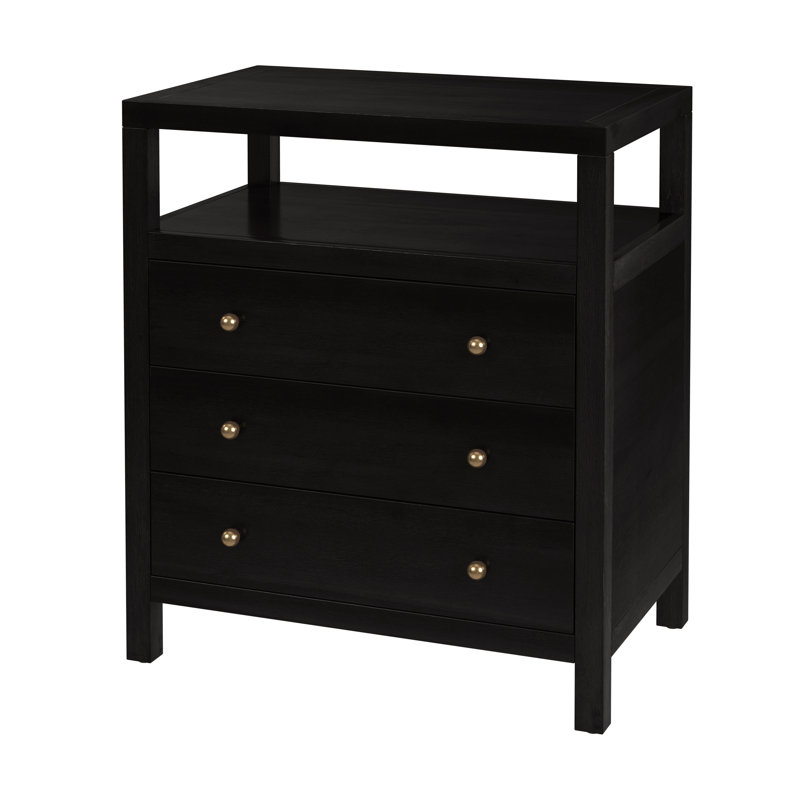 Dinh Grande table de chevet rectangulaire à 3 tiroirs en bois avec tablette ouverte sur le dessus, café, Brun café
