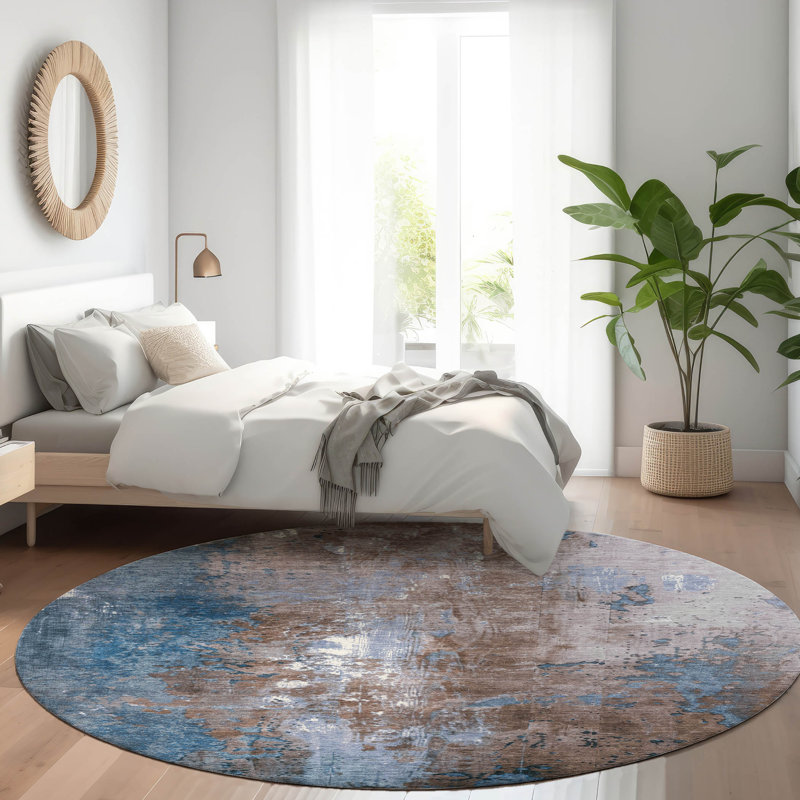 Machine Washable Indoor/Outdoor Xhevrie Brown Rug, Round 8' x 8'