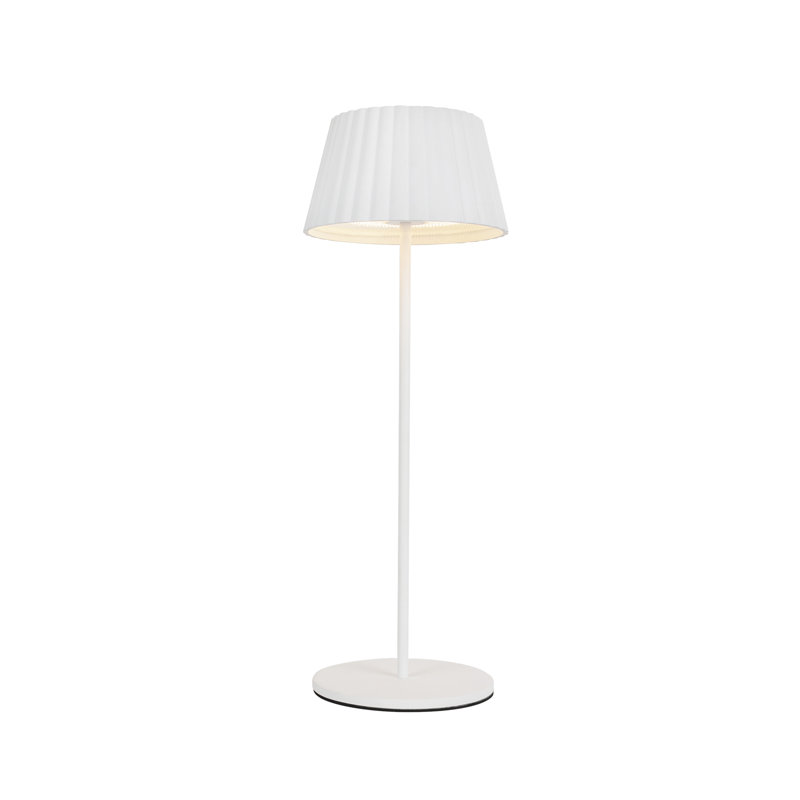 White Adjustable Cordless LED Table Lamp with Pleated Shade