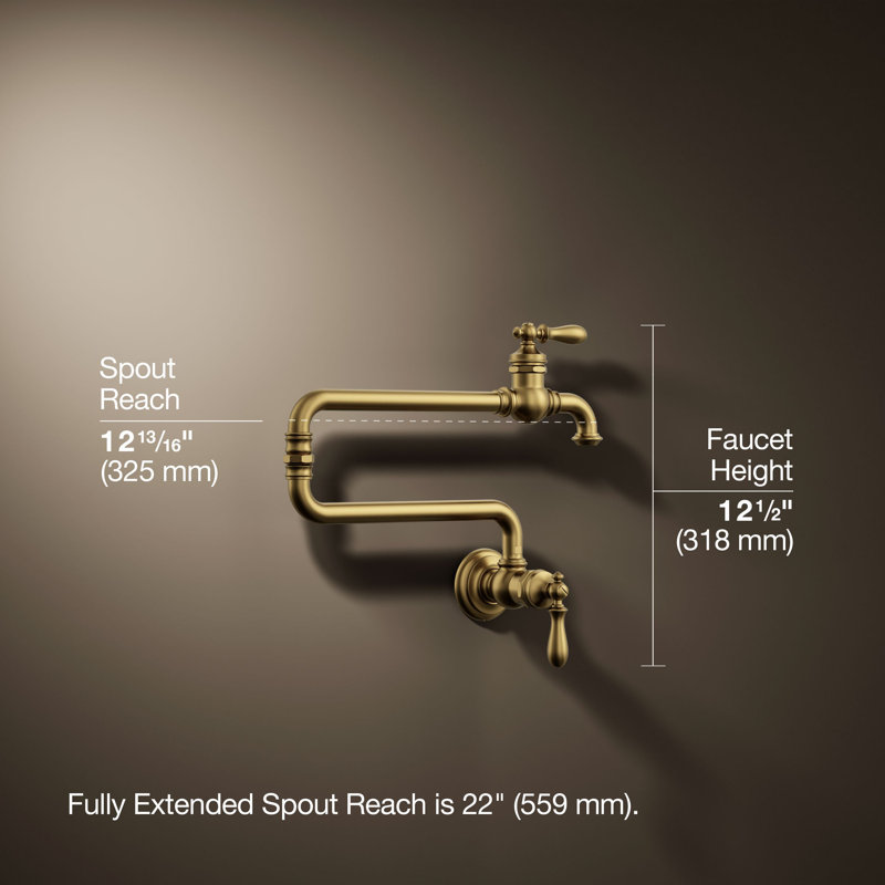 Artifacts® Single-Hole Wall-Mount Pot Filler, Brushed Brass
