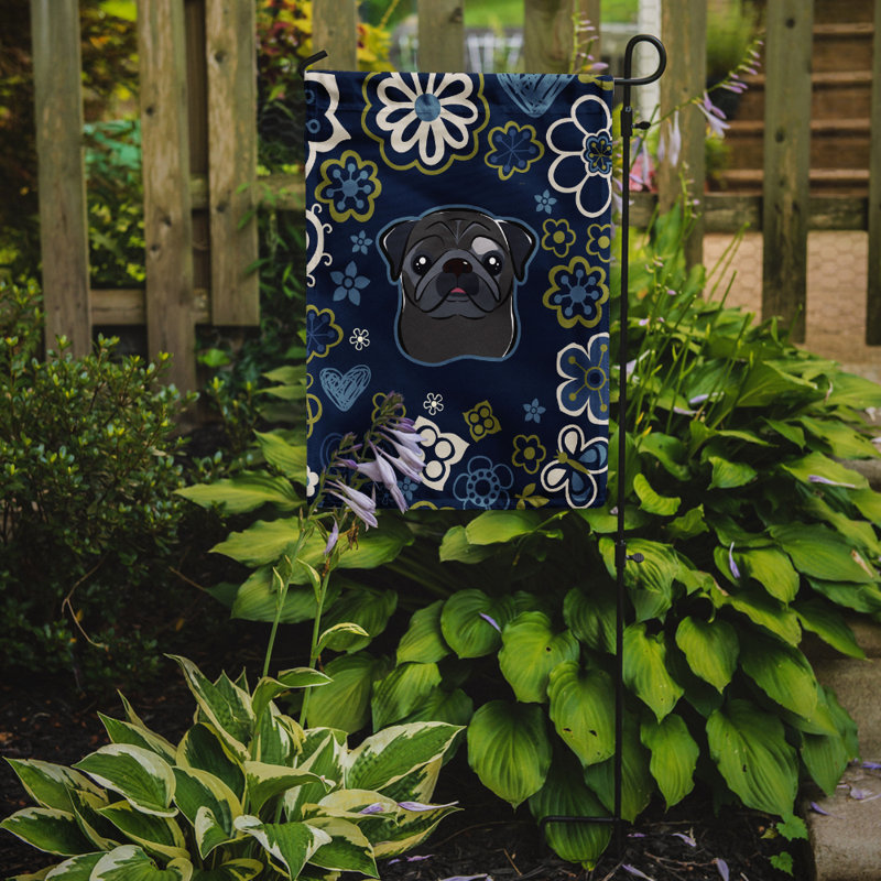 Terrier en fleurs à 2 côtés en polyester 15 x 11,5 po drapeau de jardin, Carlin (noir)
