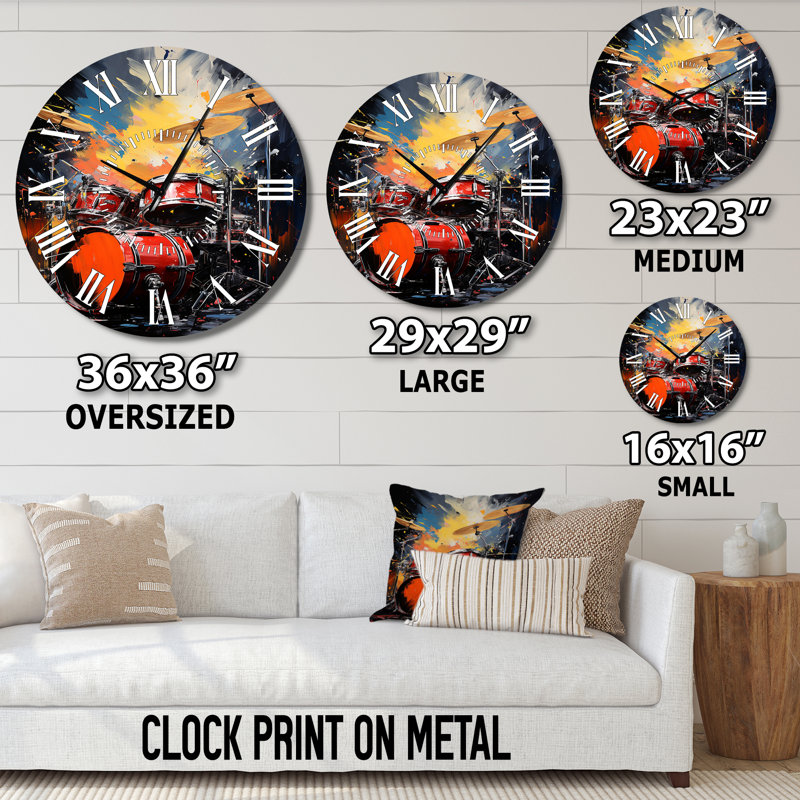 Horloge murale Popart Music Drums, Grand