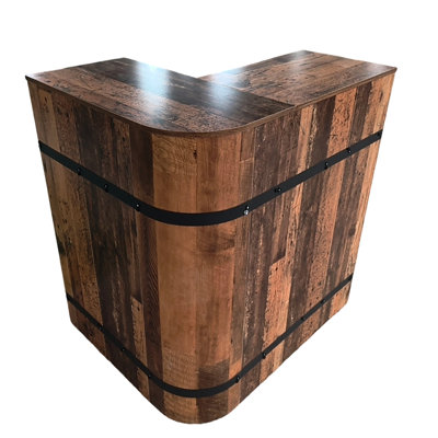 L-Shaped Home Bar Unit with Storage Shelves, Industrial Wooden Corner Bar Table