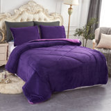 JML BorregoSolid1024 Microfiber Reversible 3 Piece Comforter Set, Sherpa Flannel Fleece Bed Blanket, King/Queen 