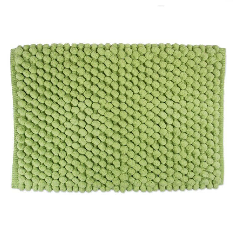 Tufted Chenille Oval Bath Mat With Hand-Crocheted Trim - Blue