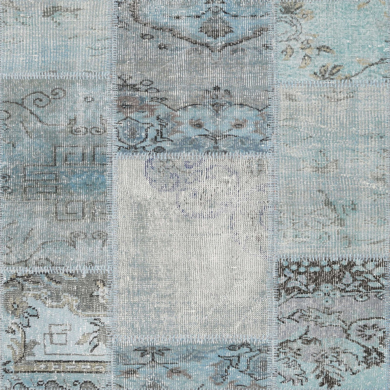 Tapis contemporain gris / bleu, Carré 5 pi