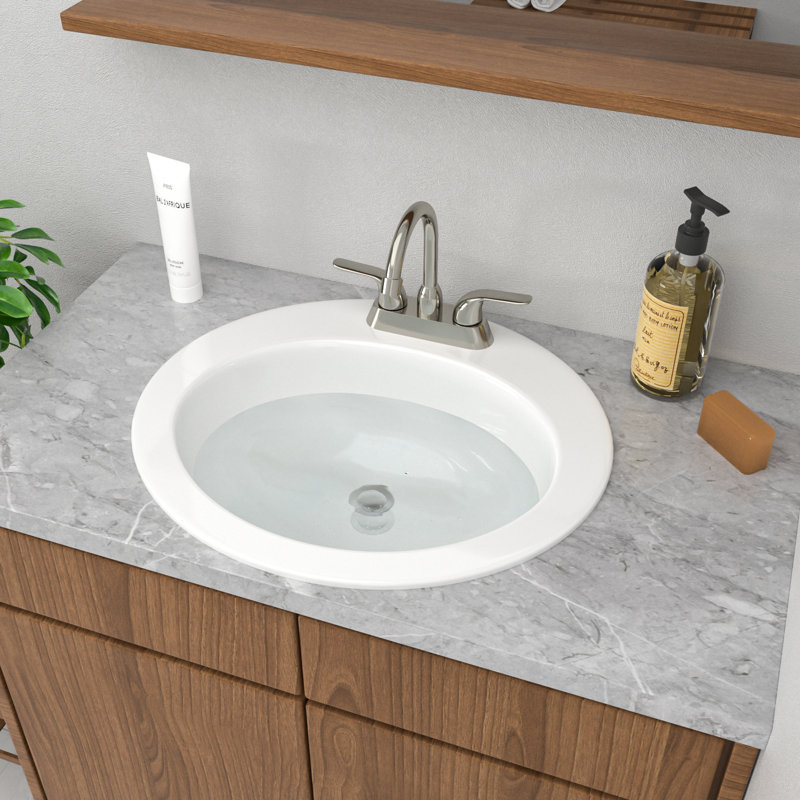 Glossy White Ceramic Oval Drop-in Bathroom Sink with 3 Faucet Holes