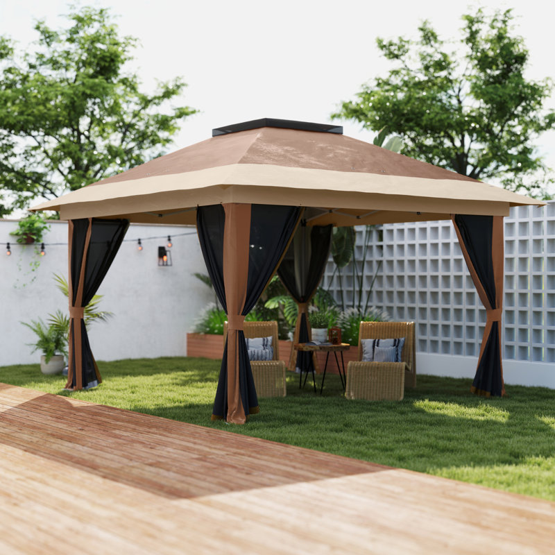 Cassy 3.5m x 3.5m Iron Pop Up Gazebo, Brown
