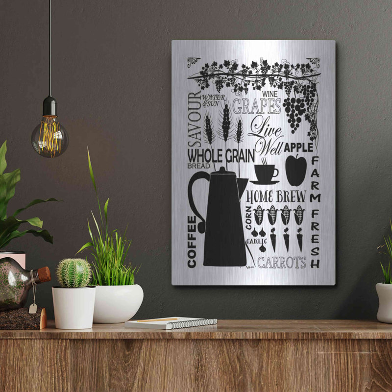 Art mural en métal de luxe «Culinaire amour 2 dans BW» par Leslie Fuqua, art mural en métal, H 16 po x l 12 po