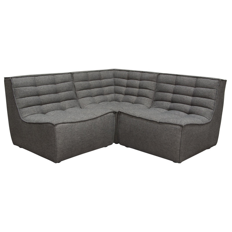 Ema 3Pc Modular Sectional Corner Sofa, Grid Tufted  Polyester, 31" H x 71" W x 71" D, Gray Polyester Blend