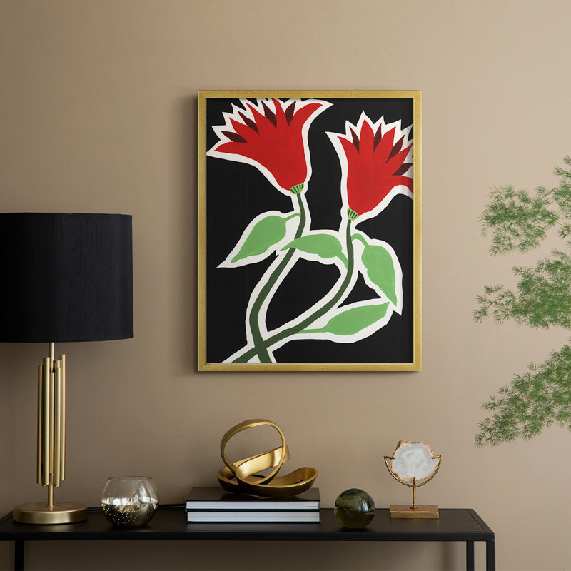 «Pop Flowers VI», reproduction encadrée - bois massif, Doré