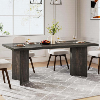 Table de salle à manger 63 "pour 4-6 personnes, table rustique en bois avec plateau épais