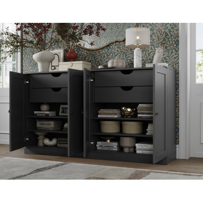 100% Solid Wood 64" Sideboard With Shaker Doors, 4-Drawers And Adjustable Shelves