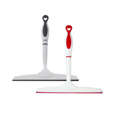 Superio Rubber Squeegee,  Streak Free All Purpose Window Squeegee, Comfort Grip Handle and Hanging Hook (Grey- Red, 10 Inch- 2 Pack)