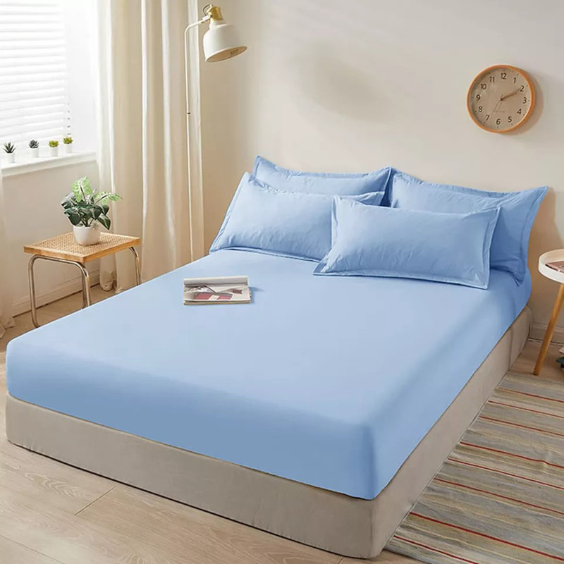 40cm Extra Deep Fitted Sheet - Luxury Microfiber Deep Pocket Bed Sheet Secure Fit, Double (4'6), Light Blue