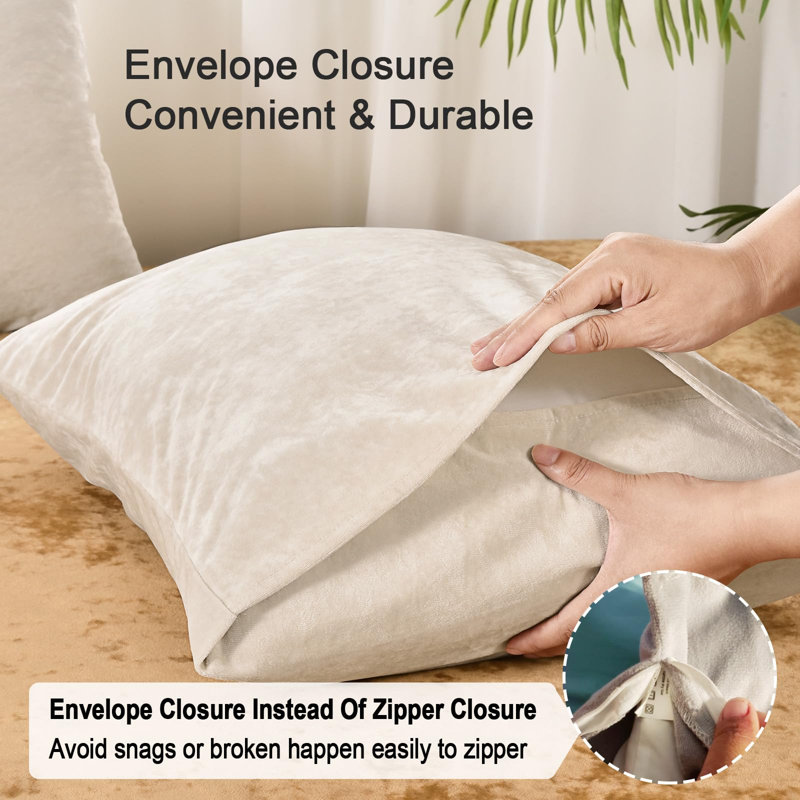 PHF Super Soft Velvet Pillowcases, 2 Pack Luxury Cozy Warm Pillow Shams Covers with Envelope Closure, Sand, 20x26"