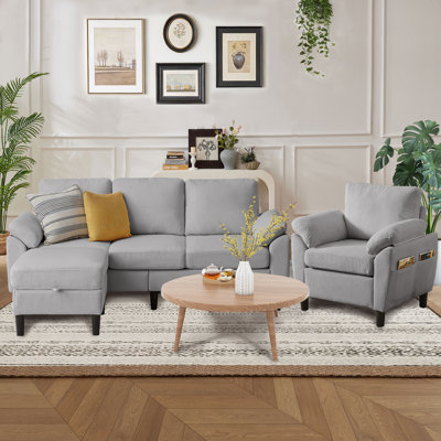 3-Piece Living Room Sectional Sofa Set with Chair and Ottoman