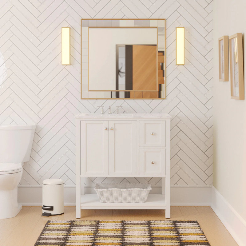 Ensemble de meuble-lavabo simple 36 po Binne, Blanc, Carrara d'ingénierie