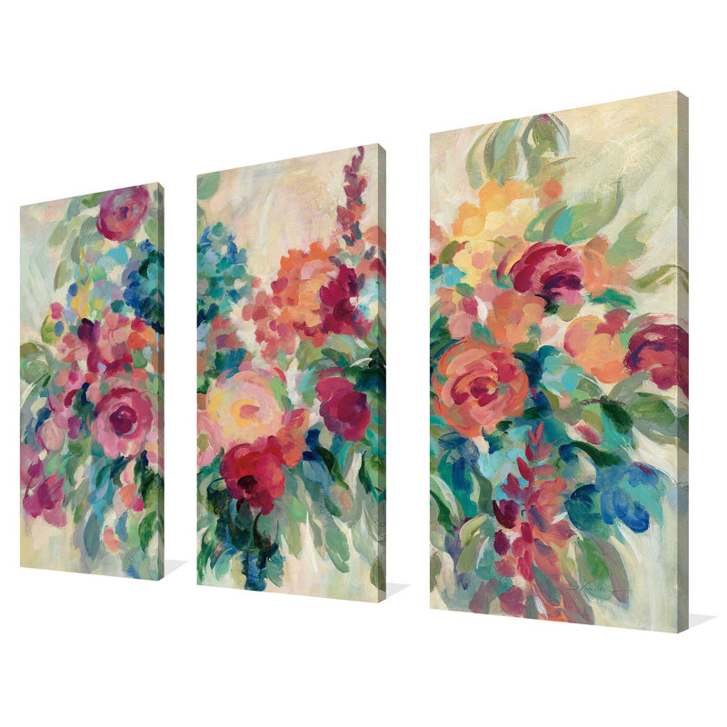Marché aux fleurs - ensemble de 3 reproductions d'art sur toile tendue, H 24 po x l 36 po x P 0,75 po