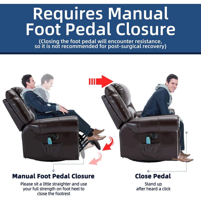 Heated Massage Swivel Rocking Recliner, Brown (Leathaire)
