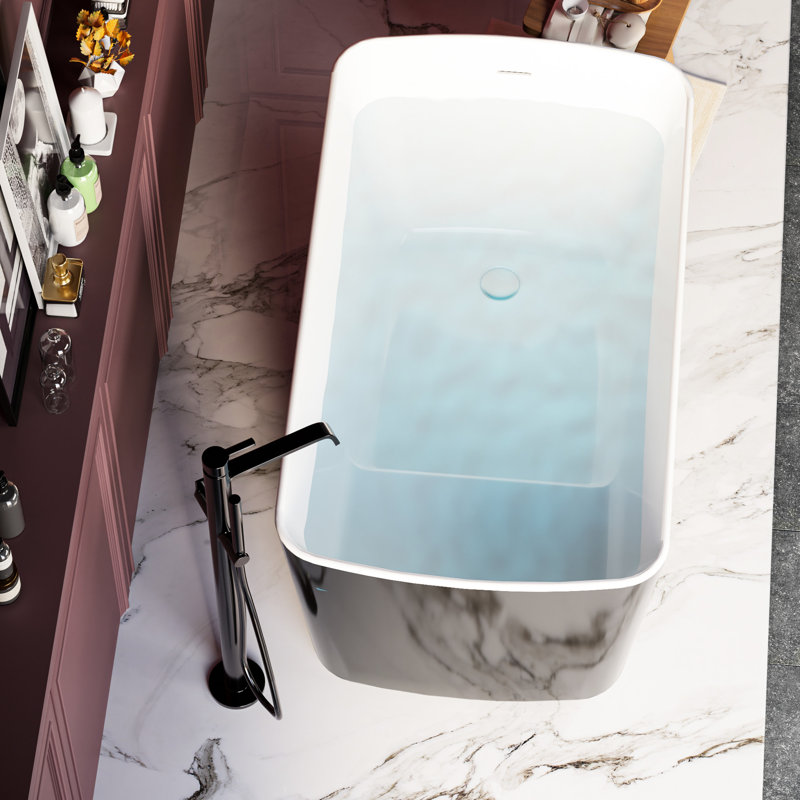 49'' X 28'' Acrylic Soaking Bathtub, Square Japanese Hot Tub, Glossy Black, Sit-In With Overflow And Drain Unification Freestanding, Lamination