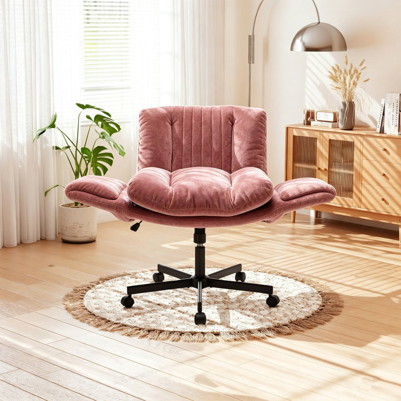 Fauteuil pivotant moderne en chenille à hauteur réglable, fauteuil rembourré avec accoudoirs multipositions, Rose