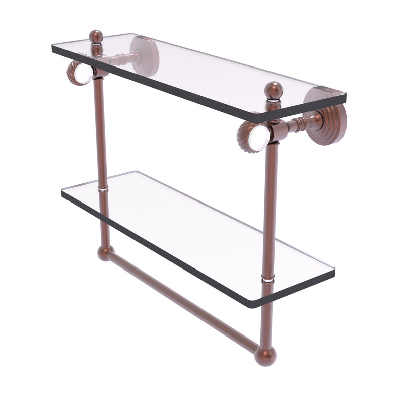 Étagère murale double en verre Jarrell, H 13 po x l 16 po x p 5,12 po, Cuivre antique