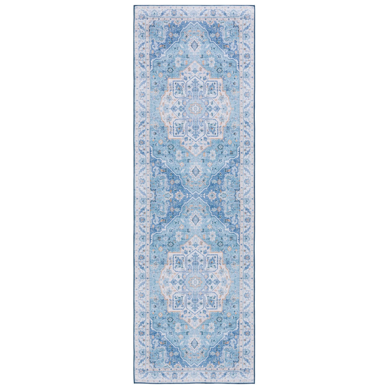 Sandin Oriental Power Loom Blue Area Rug, Runner 76 x 183cm